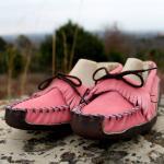 Womans Pink Moccasin With Brown Canoe Sole